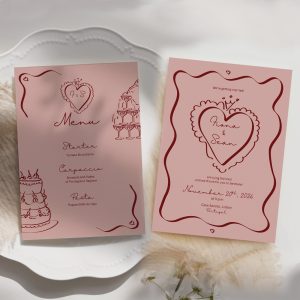 Pink & Red Illustrated Canva Template - Invitation + Menu
