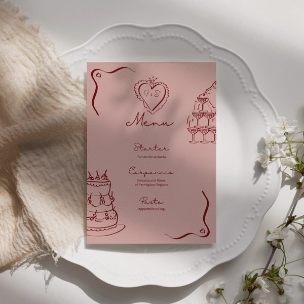 Pink & Red Illustrated Canva Template - Invitation + Menu - Image 3